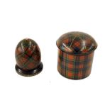 Tartan ware - Prince Charlie pattern egg shaped match stick holder, 3" high, also a McPherson