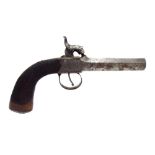 19th century percussion pocket pistol, with 12mm calibre hexagonal barrel and dolphin hammer,