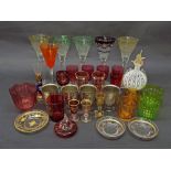 Good mixed collection of glass to include five Bohemian glass champagne flutes with faceted stems,