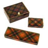 Tartan ware - three rectangular stamp boxes with gilt edges in the McDonald, McPherson and Caledonia