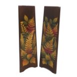 Fern ware - pair of triangular shaped spill vases with coloured ferns, 12.5" high (2)