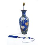 Japanese cloisonne baluster vase converted into a table lamp decorated with various wild flowers,