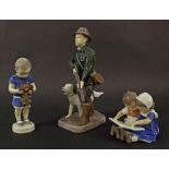 Bing & Grondahl Copenhagen porcelain figure of a huntsman, no. 2328, 9.5" high; together with two