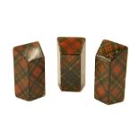 Tartan ware - three sloped top needle packet boxes, in the McLean and Prince Charley patterns,