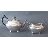 Silver bachelor boat shaped teapot and sucrier, maker James Dixon & Sons, date marks worn, the