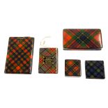 Tartan ware - McFarlane and Albert pattern plaister cases; McLean pattern snuff box, McPherson