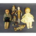 Three matching matchbox dolls, each worked around a matchbox, 7" long; together with three further