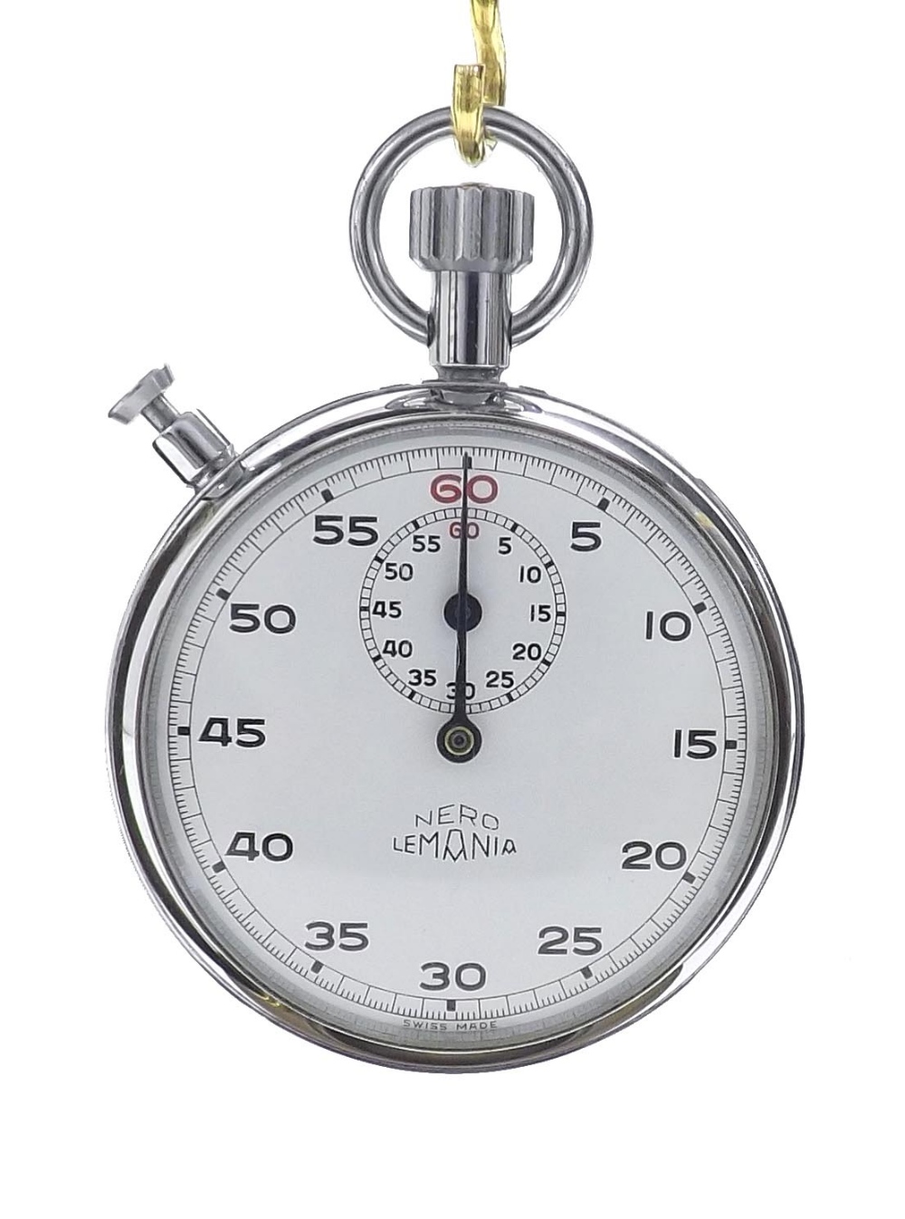 Nero Lemania chrome cased stopwatch, the dial with Arabic five second recording chapter, centre