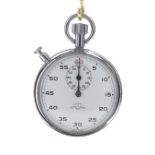 Nero Lemania chrome cased stopwatch, the dial with Arabic five second recording chapter, centre