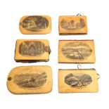 Mauchline ware - needle cases and notebooks decorated with various transfers (6)