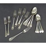 Part canteen of early 20th century silver Old English flatware comprising four tablespoons, four