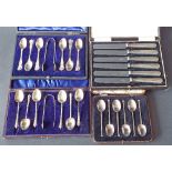 Cased suite of six barley twist and Albany handled teaspoons with sugar nips, cased set of six Kings