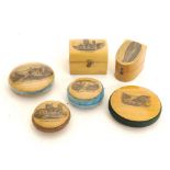 Mauchline ware - ring box; together with thimble box with thimble and pin cushions (6)