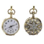 Attractive diamond set 18k fob watch, the dial with Arabic numerals, Louis style hands and
