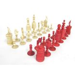 19th century bone chess set, height of king 11.5cm