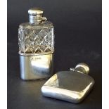 Late 19th century silver and cut glass flask, with star cut glass and silver sleeve, maker William