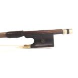 French nickel mounted violin bow by and stamped C. Bazin, the stick round, the ebony frog inlaid