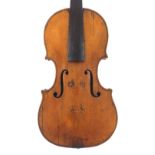 English violin by Lockey Hill, unlabelled, the two piece back of medium curl with similar wood to