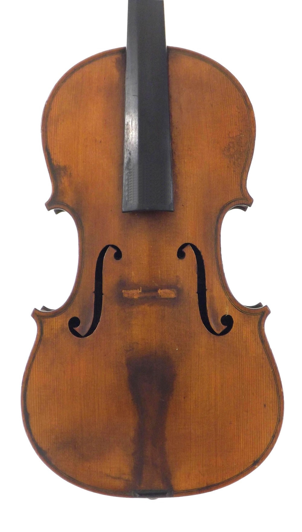 French viola labelled Mansuy 1907, the two piece back of medium curl with similar wood to the