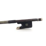 French silver mounted violin bow stamped Simon Cabassa, the stick round, the ebony frog inlaid