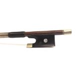 French nickel mounted violin bow by Francois Lotte stamped Lupot, the stick round, the ebony frog