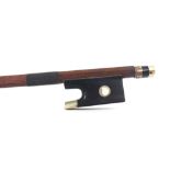 French nickel mounted violin bow of the Pajeot School, unstamped, the stick octagonal, the ebony