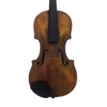 Interesting late 18th/early 19th century violin, unlabelled, the one piece back of faint medium curl