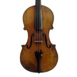 French violin of the Grandjon School circa 1870, the two piece back of faint medium curl with