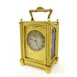 Fine English fusee chronometer carriage clock, the back signed Mortimer & Hunt, London to the left