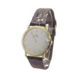 Omega 18ct slim gentleman's dress wristwatch, movement serial no. 1437861, circa 1954, silvered dial