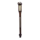 Fine Scottish mahogany bowfront stick barometer, the silvered scale signed A. Adie, Edinburgh over