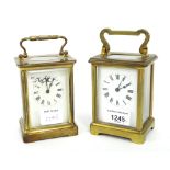 Two carriage clock timepieces, each in corniche brass case, 5.75" and 5.5" high (2)