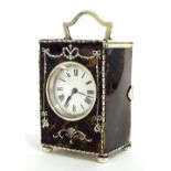 Tortoiseshell and silver mounted carriage clock timepiece, with French platform movement, 6" high