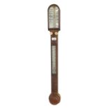 Mahogany stick barometer, the angled scale signed R.J. Beck, 31 Cornhill, London, within a rounded