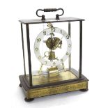 Kundo electric mantel clock, within a four glass bevelled metal case, 9.75" high