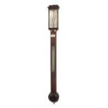 Rosewood stick barometer, the angled scale signed I. Deck, Cambridge, within a bevelled glazed case,