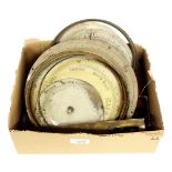 Box of various barometer parts, including dials and glasses etc