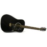 Hondo H124-12BHM twelve string acoustic guitar, black finish with various marks and scratches,