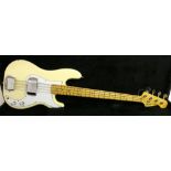 Mid 1980s Fender Precision bass guitar, made in Japan, ser. no. E6xxxx2, Olympic white finish with