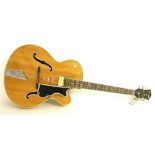 1958 Hofner President archtop guitar, blonde finish with light wear, neck reset, later Framus neck