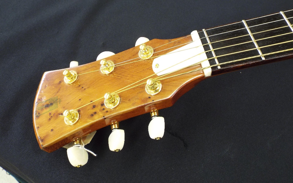 1996 John Hullah OM size guitar, no. 626, with reclaimed mahogany back and sides and red western - Image 5 of 8