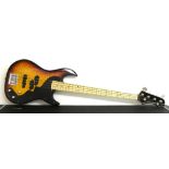 RMI Boomslang Jive bass guitar, quilted sunburst finish, electrics in working order, hard case,