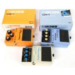 Boss BS-1 distortion pedal, boxed; together with a Boss DD-3 digital delay pedal, made in Japan, for