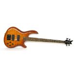 Dean bass guitar, quilted burnt orange finish, EMG-HZ active pickups, electrics in working order,