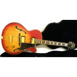 Peerless Sunset hollow body electric guitar, made in Korea, cherry sunburst finish, electrics in