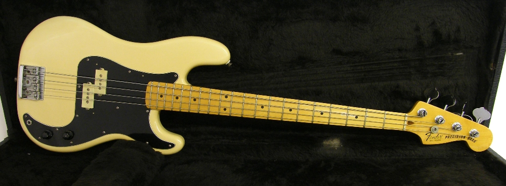 Late 1970s Fender Precision bass guitar, made in USA, ser. no. S9xxxxx0, butterscotch finish with