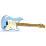 1958 Fender Stratocaster electric guitar, made in USA, ser. no. 2xxx4, blue refinish, neck poorly