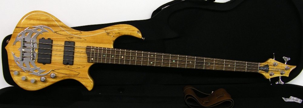 Traben Array Limited bass guitar, spalted maple finish, electrics in working order, case