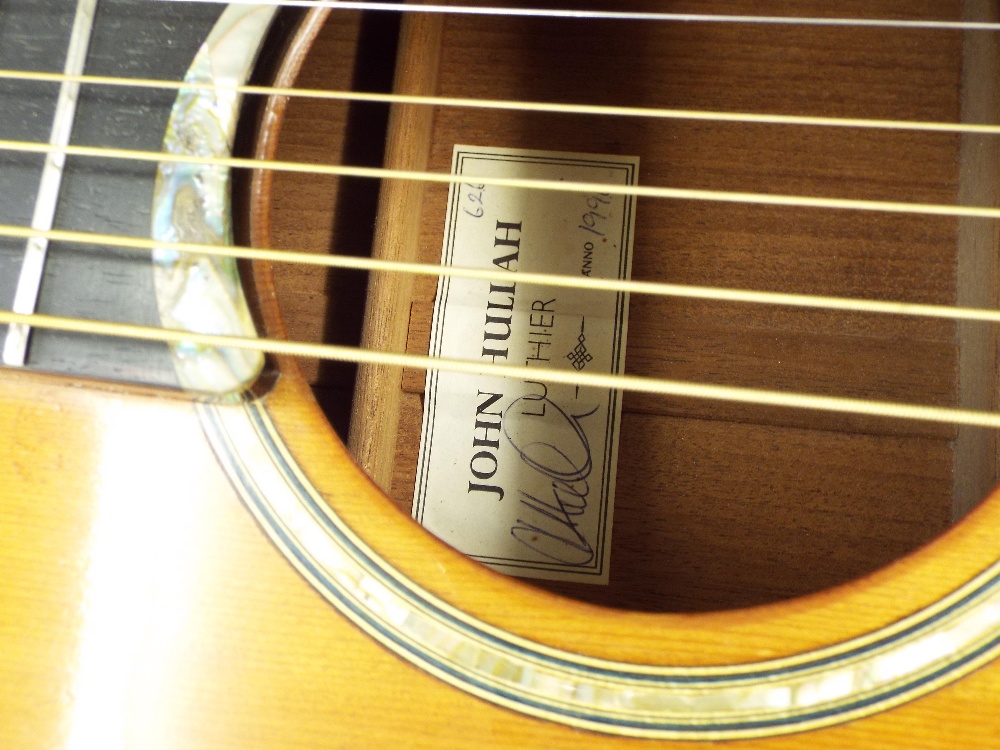 1996 John Hullah OM size guitar, no. 626, with reclaimed mahogany back and sides and red western - Image 3 of 8