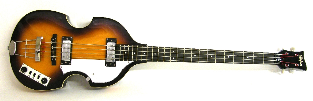 Hofner B-Bass Hi-Series violin bass guitar, made in China, sunburst finish, electrics in working